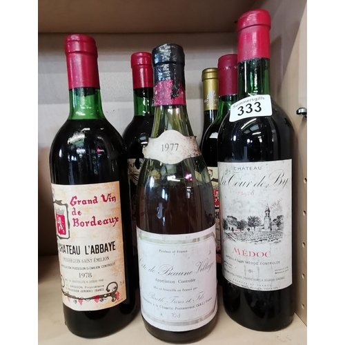 333 - 7 x bottles of  French wine, 5 from 1970s, one 2016, one 2017