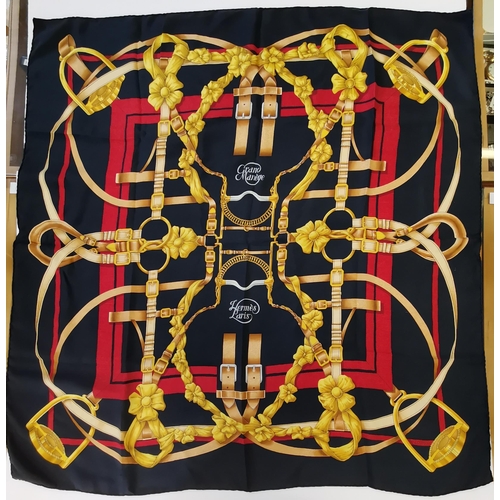 353 - Genuine Hermes scarf - 'Grand Menage' designed by Henri d'Origny in black, red and gold colourway. 1... 