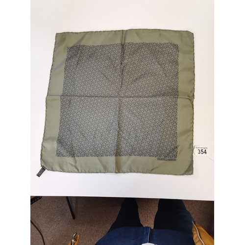 354 - Genuine Hermes silk Pochette pocket square, sage green and dark green colours 100% silk hand rolled ... 