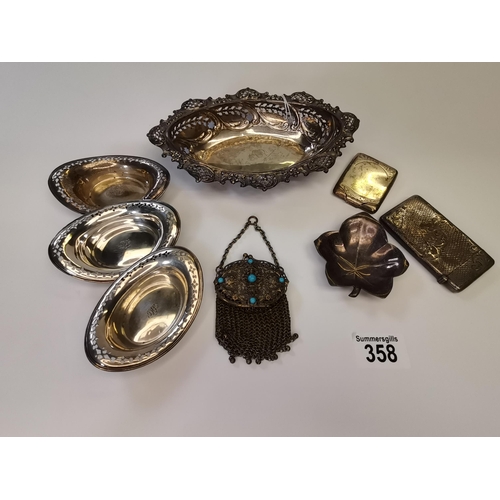 358 - Tiffany and Co. dishes x 3,  plus silver items 72g and plated items