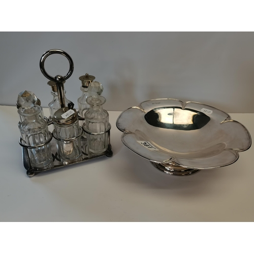 361 - A London silver fruit bowl 540g by Manoah Rhodes and son ltd  plus plated cruet set