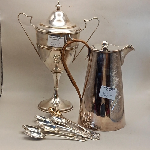 363a - Plated trophy, jug and spoons