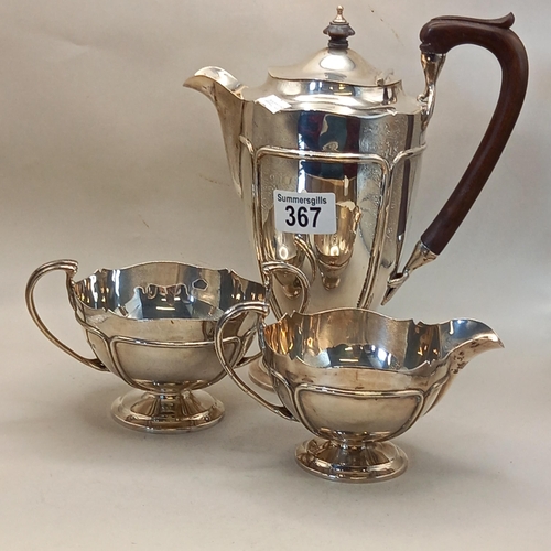 367 - A Birmingham silver 4 piece tea/coffee set by Edward Souter Barnsley weight 2kg