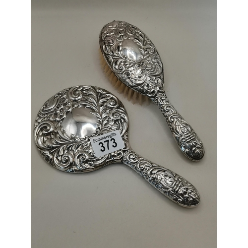 373 - Silver Hair brush and hand mirror