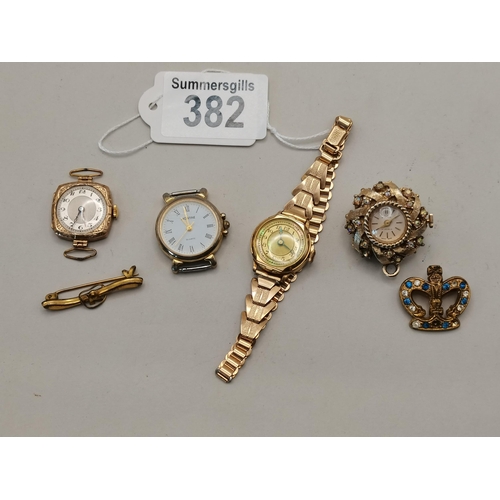 382 - 1 x 9ct gold ladies wrist watch plus x1 Rolled Gold Watch etc