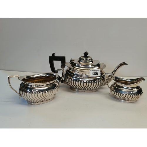 386 - A Birmingham silver 3 piece tea set by W G Keight and co 925g