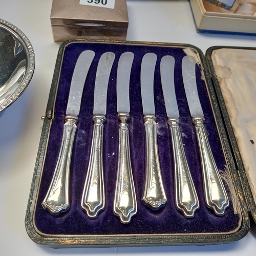 390 - Birmingham silver cig case, plus other silver and plated items