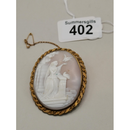 402 - Large Cameo Brooch with small gold chain