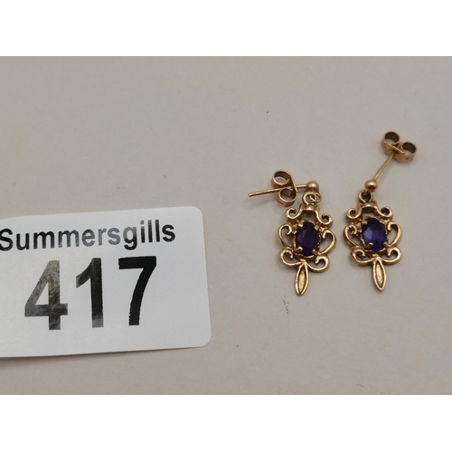 417 - 9ct Gold earrings with Amethyst