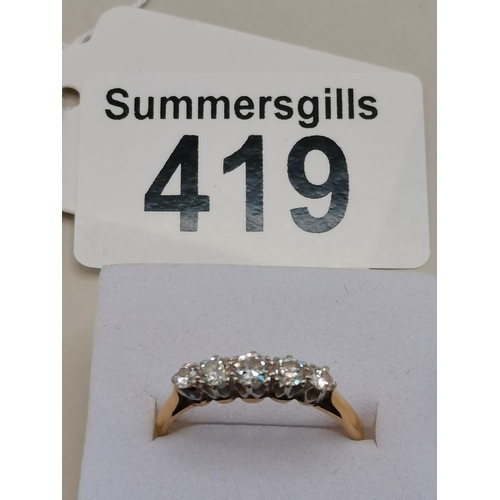 419 - 5 stone 9ct gold engagement ring size P 3 grams