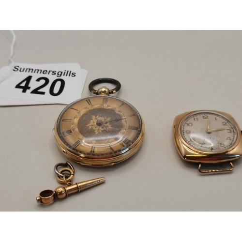 420 - 14ct Gold pocket watch plus gold watch face