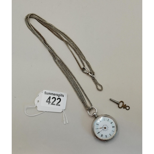 422 - Silver pocket watch and chain 75grams