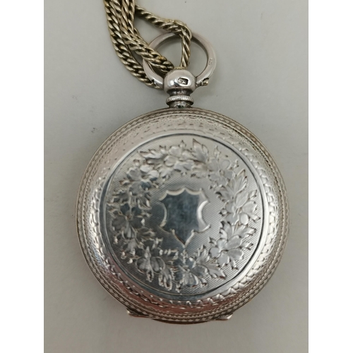 422 - Silver pocket watch and chain 75grams