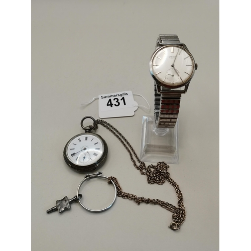 431 - Vertex revue Gents wrist watch plus Sterling Silver pocket watch and chain