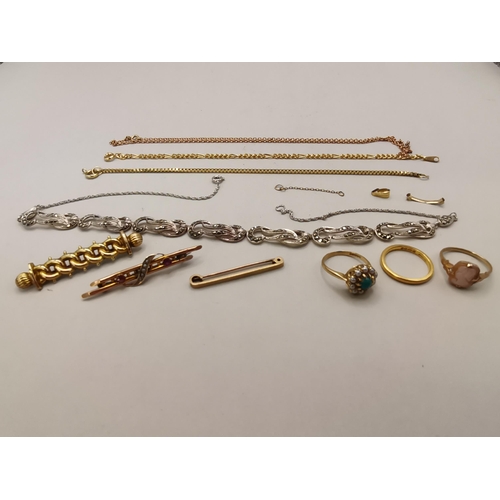 433 - Misc Jewellery including x2 9ct gold rings 5grams, 18ct Gold band 3 grams, bracelets and tie pins