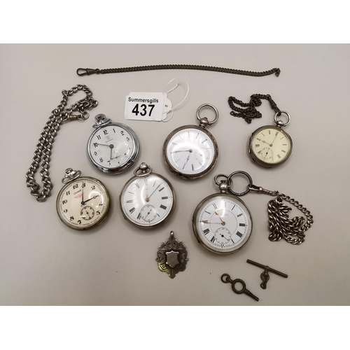 437 - x6 pocket watches 2 hallmarked Silver