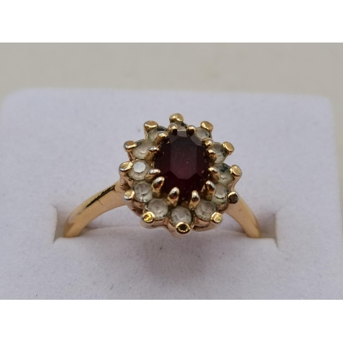 443 - Yellow metal and red stone ring size M