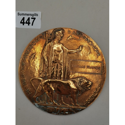 447 - Death Plaque / Dead Man Penny 