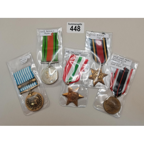 448 - A collection of WWII medals including Italy Star, Burma Star, Defence medal, War Merit outstanding s... 