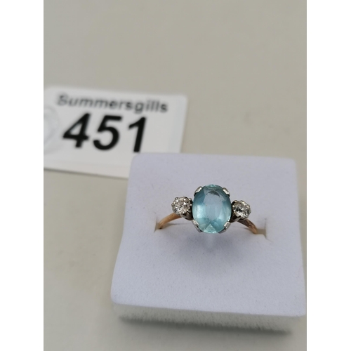 451 - Aqua Marine and Diamond ring size P 3 grams