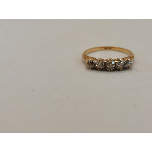 452 - 5 stone diamond Ring with 18ct gold band size O 3grams