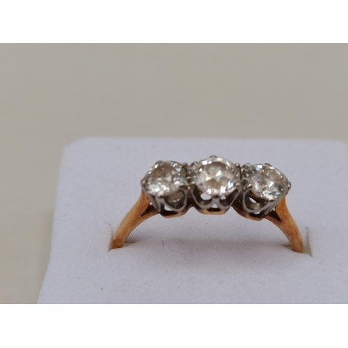 455 - 3 stone diamond engagement ring set in 18ct gold band size S 2 grams