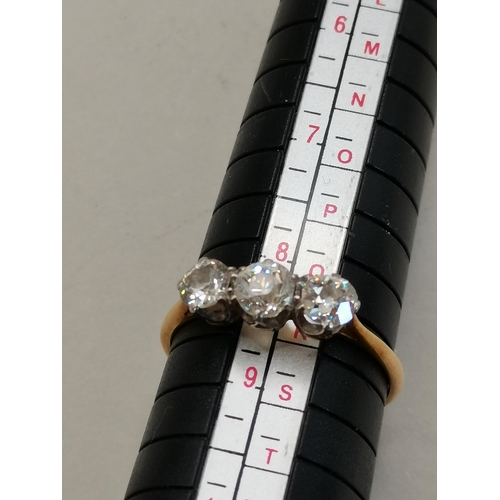 455 - 3 stone diamond engagement ring set in 18ct gold band size S 2 grams