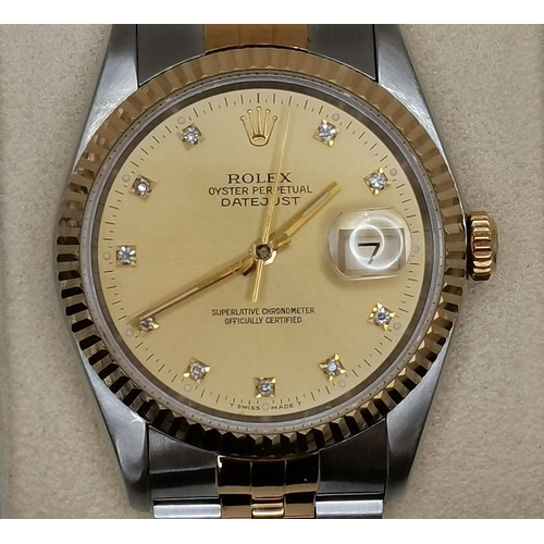 477 - Rolex Oyster Perpetual Datejust 36mm in Oystersteel and yellow gold features a diamond-set dial and ... 