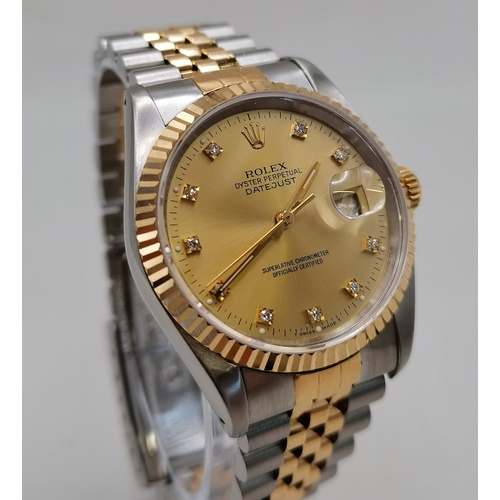 477 - Rolex Oyster Perpetual Datejust 36mm in Oystersteel and yellow gold features a diamond-set dial and ... 