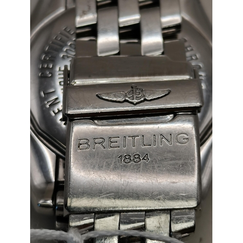 490 - A Breitling Galactic 41 gents watch with blue face  ( slight scratches ) Chronometer and automatic 3... 