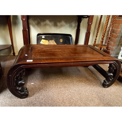 752 - A Chinese Hongmu opium table with panellelled top