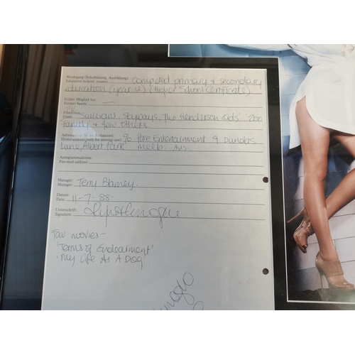 773 - Signed framed photo and personal information of Kylie Minogue and framed Platinum guest pass signed ... 