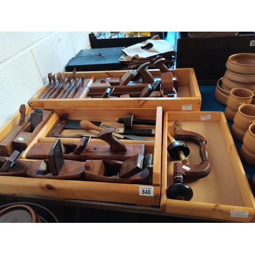 848 - 2 x Wooden Trays of Carpenters woodworking Planes