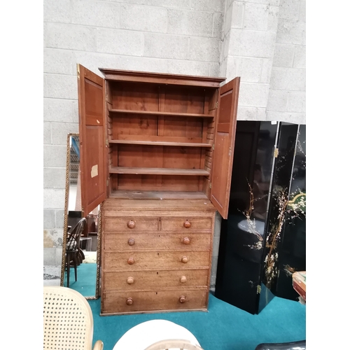 922 - Oak Bureau over drawers W104cm x H222cm plus gilt edged mirror W37cm x H168cm