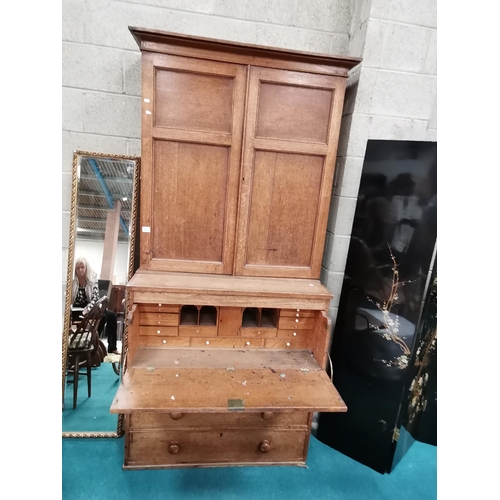 922 - Oak Bureau over drawers W104cm x H222cm plus gilt edged mirror W37cm x H168cm