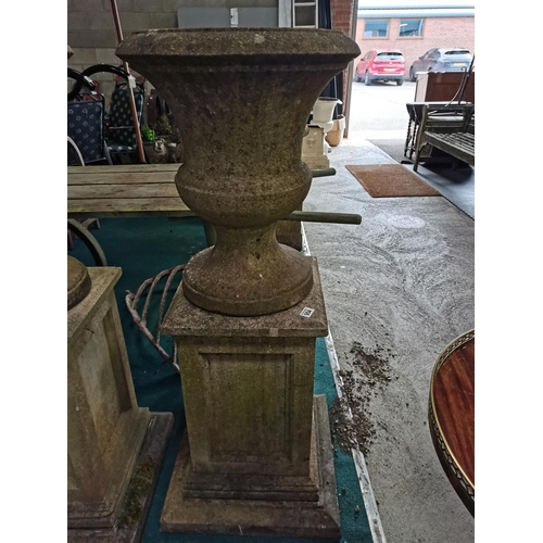 954 - 2 x Stone Urns on plinths  127cm Ht