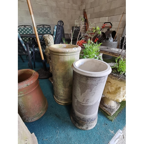 966 - 2 x Stone Garden chimney / planters 68cm Ht and 59cm Ht