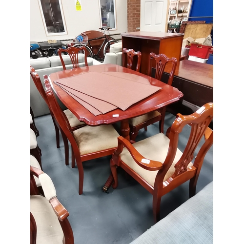 1027 - Extendable dining table with 4 chairs plus 2 carvers W90cm x L 142 not extended