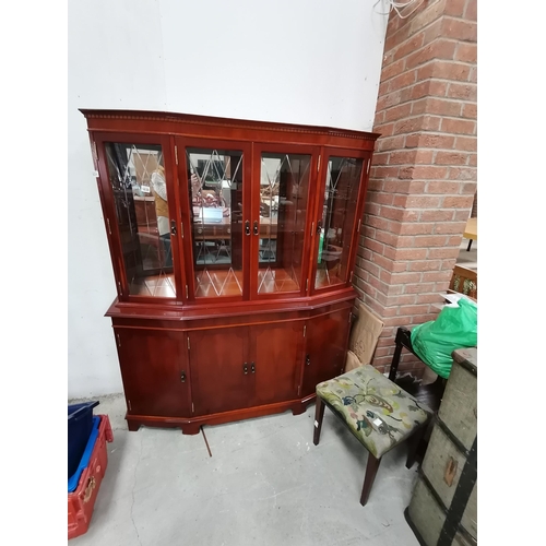 1030 - Yew Wood Display Unit with glazed top 145cm x 31cm x Ht 170cm