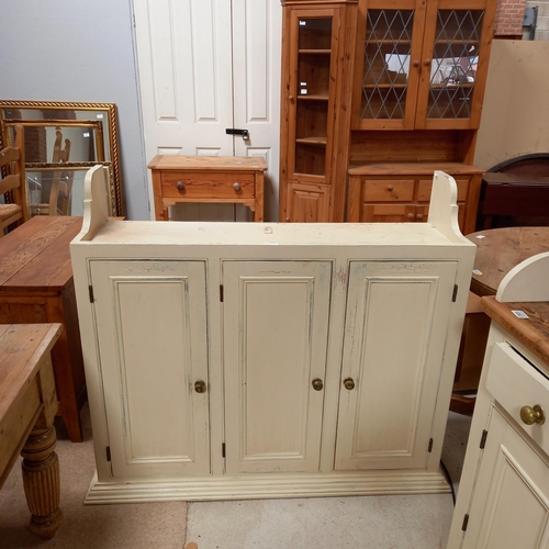 1093 - Pine Welsh dresser in cream with 2 door cupboard and 3 drawers W140cm x H200cm. Come with 2 tops she... 