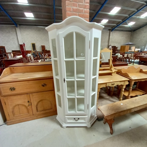 1095 - White painted Pine glazed display cabinet Ht 186cm x 9ocm