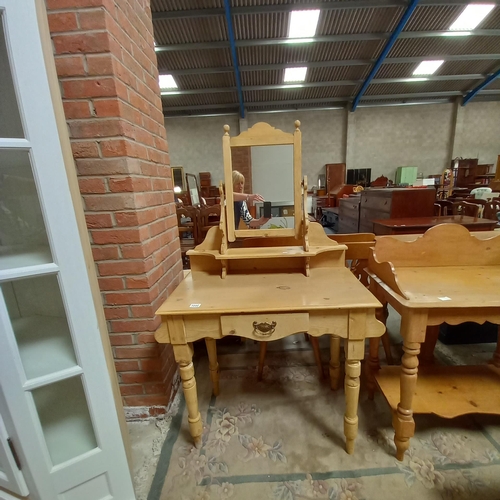 1096 - Antique pine dressing table with mirror 84cm x 46cm