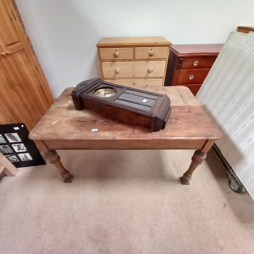 1101 - Antique pine kitchen table plus wall clock