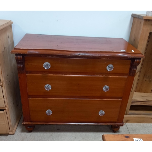 1113 - Antique painted pine 3ht chest of drawers 105cm x 55cm x 89cm