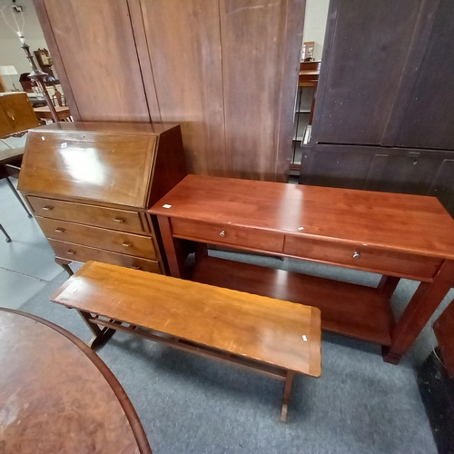 1143 - Mahogany Bureau, repro console table and bench