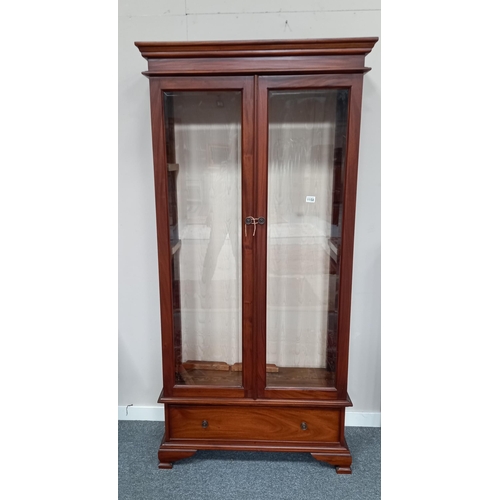 1158 - Antique Mahogany display cabinet with glass shelves H202cm x W90cm