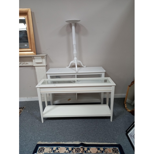 1166 - Painted pine display unit, Painted plant stand and glass top shop display unit D37cm x W132cm