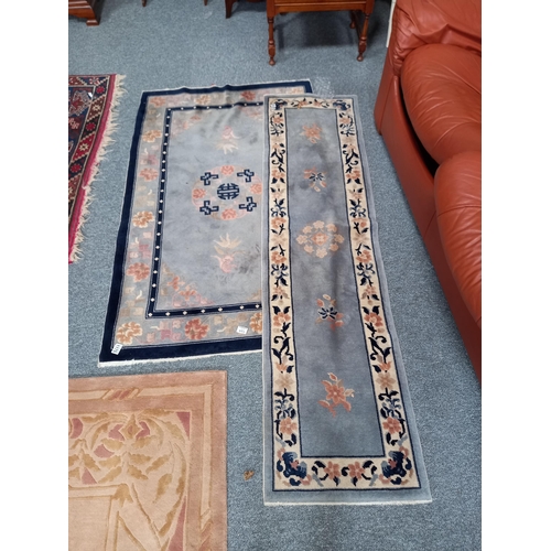 1175 - Blue and pink Chinese runner 50cm x 188cm plus Blue and pink Chinese rug 95cm x 154cm