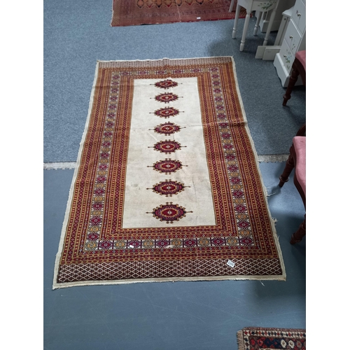 1177 - X1 Cream and red Afgan rug (worn) L200cm x W130cm plus x1 Red Afgan rug W97cm x L153cm