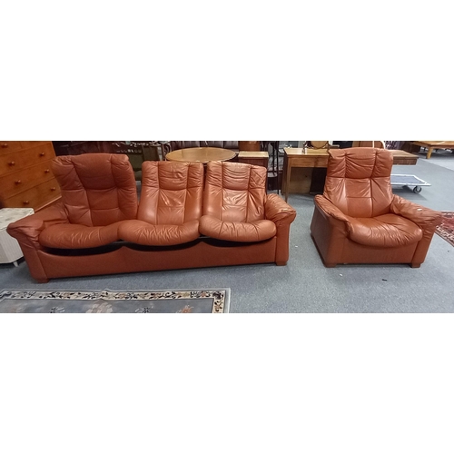 1181 - Ekornes Stressless Reclining 3 seater Sofa W230cm and chair - W100cm (rust colour)